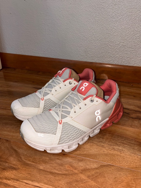On Running Shoes - On Cloud Women’s Cloudflyer 4 Athletic Running Shoe Sneakers, white/coral-size 8